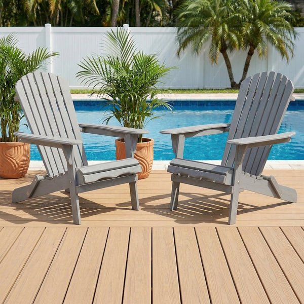 English Elm Outdoor Solid Hemlock Adirondack Chair Set Two Foldable Slatted Patio Seating W2640P470154