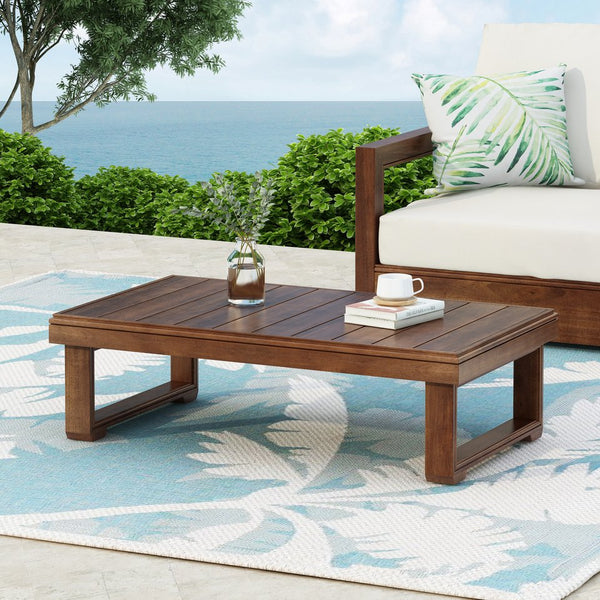 English Elm Christopher Knight Home® - WESTCHESTER Acacia Wood Outdoor Coffee Table with Rustic Slat Top and Durable Sled Legs, 38.5"W Mocha 42 L x 25 W x 5.5 H N776P301044M