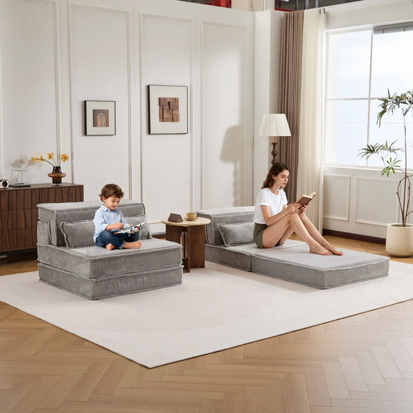 English Elm Compression Modular Sofa Bed - Versatile Mahjong Design, Soft Fleece, No Assembly, 2 Pillows Included! W3723S00048