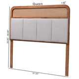 Baxton Studio Esti Mid-Century Modern Light Grey Fabric and Ash Walnut Finished Wood Queen Size Headboard with Rattan