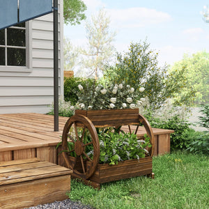 English Elm Outsunny 3 Tier Raised Garden Bed Wagon Wheel Fir Wood Planter for Herbs Veggies W2225P174413
