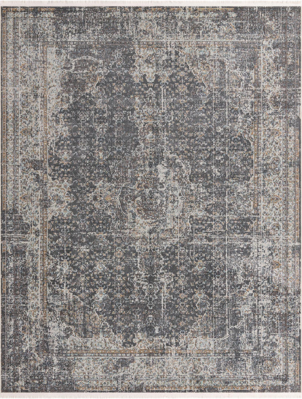 Unique Loom Baracoa La Cabana Machine Made Border Rug Fume Gray, Brown/Ivory/Gray/Tan/Light Blue 8' 4" x 10' 0"