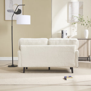 English Elm Loveseat Mid Century Modern Two-Seater Sofa with USB Type-C Charging, Removable Zipper Covers, Durable Wood Legs Beige W395P238823