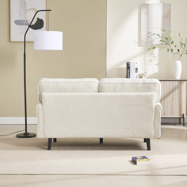 English Elm Loveseat Modern Mid-Century 2-Seater with USB Type-C Charging, Removable Zippered Covers, Sturdy Wood Legs Beige W395P238823