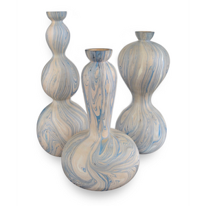 Calm Sea Marbleized Vase Set of 3 - Hand-Painted Blue & White Wood Vases for Elegant Decor