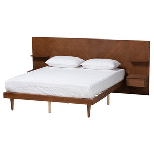 Baxton Studio Baxton Studio Graham Queen Platform Bed with Storage, Built-In Nightstands & Mid-Century Style MG0107-Ash Walnut-Queen