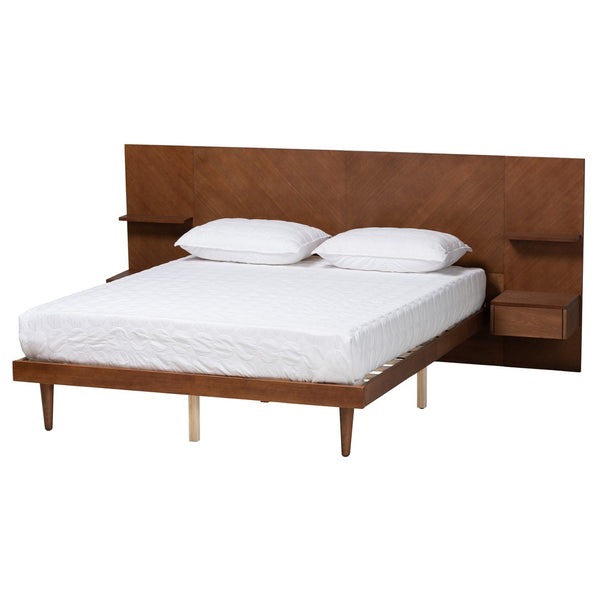 Baxton Studio Baxton Studio Graham Queen Platform Bed with Storage, Built-In Nightstands & Mid-Century Style MG0107-Ash Walnut-Queen
