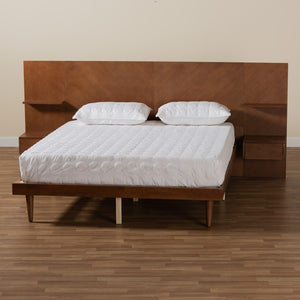 Baxton Studio Baxton Studio Graham Queen Platform Bed with Storage, Built-In Nightstands & Mid-Century Style MG0107-Ash Walnut-Queen