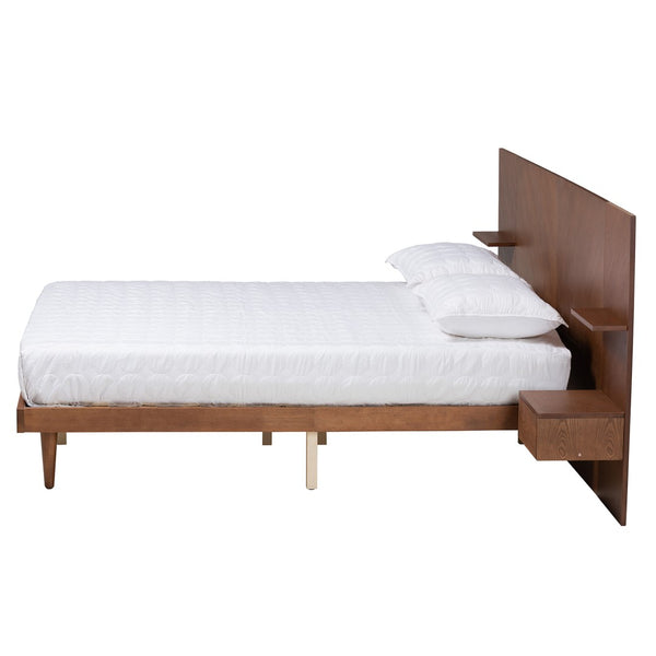 Baxton Studio Baxton Studio Graham Queen Platform Bed with Storage, Built-In Nightstands & Mid-Century Style MG0107-Ash Walnut-Queen