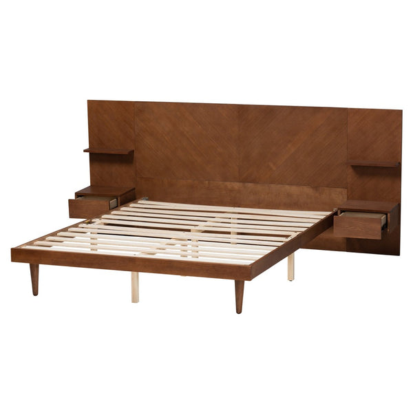 Baxton Studio Baxton Studio Graham Queen Platform Bed with Storage, Built-In Nightstands & Mid-Century Style MG0107-Ash Walnut-Queen
