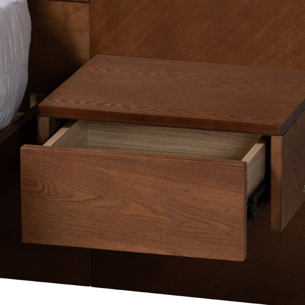 Baxton Studio Baxton Studio Graham Queen Platform Bed with Storage, Built-In Nightstands & Mid-Century Style MG0107-Ash Walnut-Queen