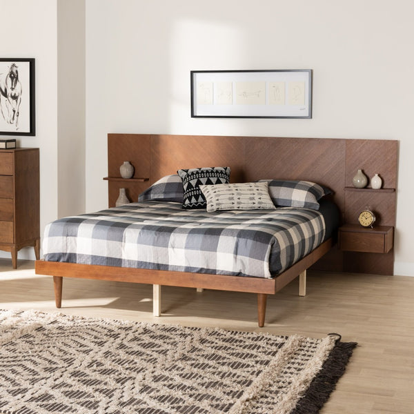 Baxton Studio Baxton Studio Graham Queen Platform Bed with Storage, Built-In Nightstands & Mid-Century Style MG0107-Ash Walnut-Queen