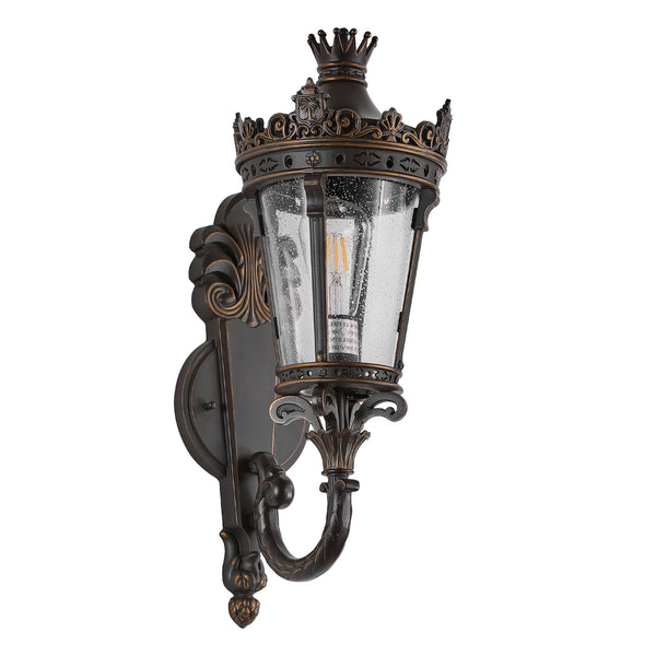 English Elm 21"(H) Vintage Outdoor Wall Lantern Coffee+Golden, Waterproof Aluminum & Clear Glass Sconce, E26 Hard-Wired Elegance for Patio Entryway Garden W2312P411862