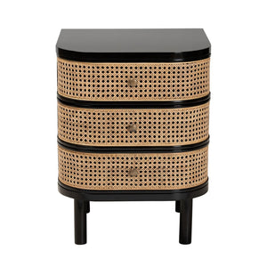 Baxton Studio bali Modern Bohemian 3-Drawer Nightstand Table in Black Bayur Wood & Rattan – Stylish Storage Solution CMO4-End Table
