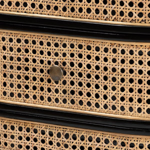 Baxton Studio bali Modern Bohemian 3-Drawer Nightstand Table in Black Bayur Wood & Rattan – Stylish Storage Solution CMO4-End Table