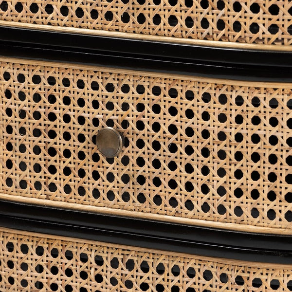 Baxton Studio bali Modern Bohemian 3-Drawer Nightstand Table in Black Bayur Wood & Rattan – Stylish Storage Solution CMO4-End Table