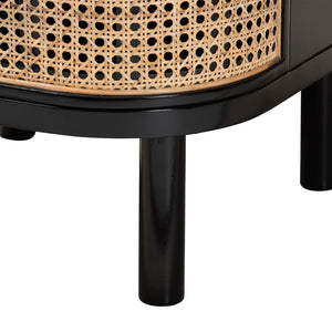 Baxton Studio bali Modern Bohemian 3-Drawer Nightstand Table in Black Bayur Wood & Rattan – Stylish Storage Solution CMO4-End Table
