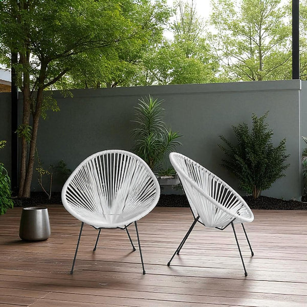 English Elm 2-Piece Outdoor Acapulco Lounge Chair Set (White) – Mid-Century Woven Aluminum, UV & Weather Resistant, Scratch-Free Feet B120P373383