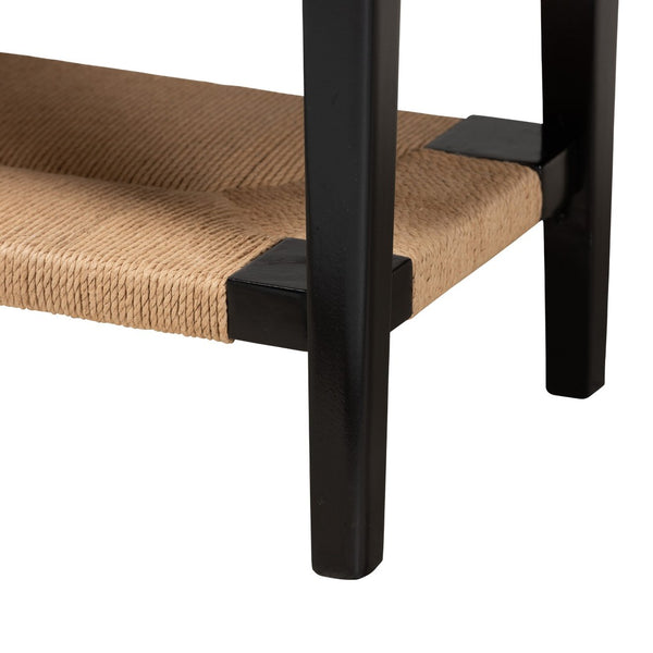 Baxton Studio bali Freya Modern Bohemian Console Table in Black Bayur Wood with 1 Drawer & Woven Rope Shelves FIB3-Console