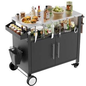 English Elm Two Door Outdoor Grill Cart with Stainless Steel Top Spice Rack and Locking Wheels W3190P271566
