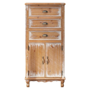English Elm Rustic Farmhouse Tall Narrow Wood Cabinet Distressed Finish Cutout Door Drawers Natural Wood W2295P457174
