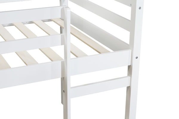 English Elm Solid Twin Loft Bed with Ladder and Reinforced Slats for Storage-Friendly, Space-Saving Bedrooms White W504P190951