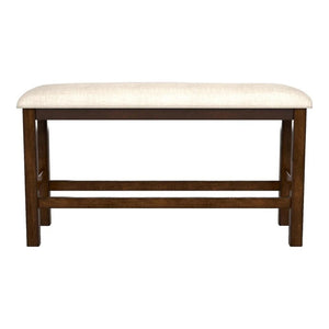 English Elm Rustic Counter Height Bench with Beige Fabric Cushion and Rustic Oak Wood Base, 46.5" L, Welts B011P367178