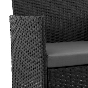 English Elm Imperia 3-Piece Conversation Set with Removable Washable Cushions, Tempered Glass End Table, Weatherproof Rattan Frame Grey B365P398239