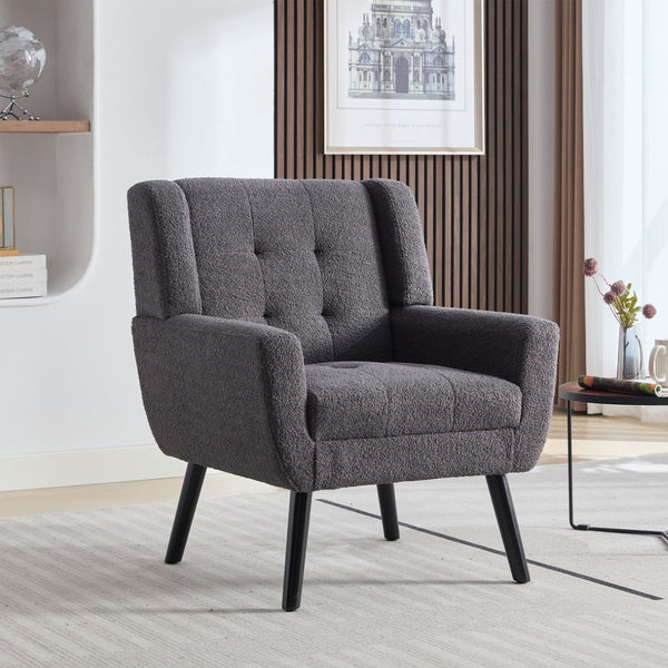 English Elm Modern Pu Leather Ergonomic Accent Chair with Padded Arms and Matte Black Legs Grey W676P172469