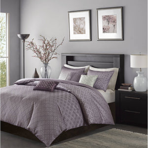 JLA Home Madison Park - 6 Jacquard Duvet Cover Set with Ombre Sequin-Like Texture, 6-Piece Contemporary Glam Bedding Ensemble Purple MP12-3054