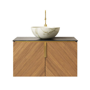 English Elm Muri Floating Bathroom Vanity Plywood Cabinet Sintered Stone Top Oak Drawer W2615S00545