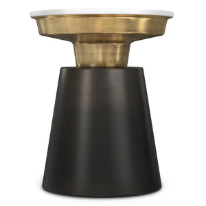 English Elm Jaxine Black & Gold Side Table with White Marble Top — 16" Round Contemporary End Table, Sturdy Metal Base B136P203473