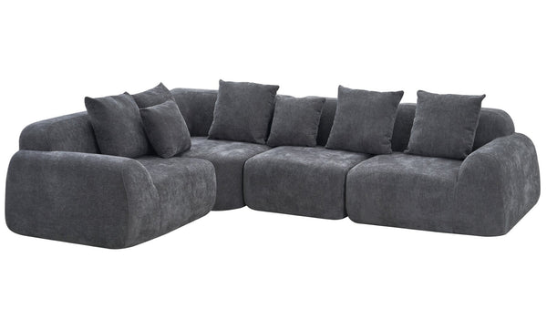 English Elm Oversized Velvet Cloud Sectional with Memory Foam Cushioning and L-shape Chaise Lounge Grey W3728S00014