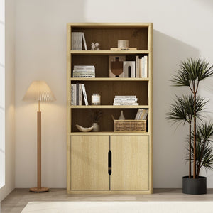 English Elm Rivington 40" Natural Oak Bookcase Cabinet - Modern Storage With Adjustable Shelves & Soft-Close Doors B365S00020-GIGA