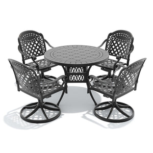 English Elm 5-piece Cast Aluminum Outdoor Dining Set with Round Table and Four Swivel Chairs W1710S00666