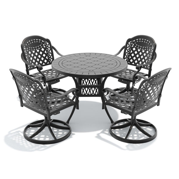 English Elm 5-piece Cast Aluminum Outdoor Dining Set with Round Table and Four Swivel Chairs W1710S00666