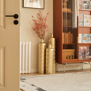 English Elm Floor Metal Vases Set Of 3 - Elegant Tall Decor With White And Gold Accents For Modern Interiors W2796P237520