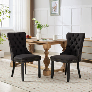 English Elm Nikki Modern Tufted Linen Dining Chair with Solid Wood Frame, High-Rebound Cushion, Nailhead Trim, 300 lb Capacity Black W1143P233648