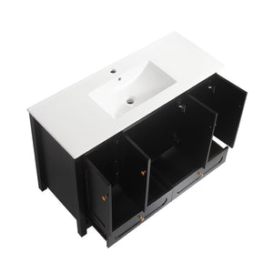 English Elm 48" Matte Black Bathroom Vanity with Ceramic Sink Soft Close Doors and Drawers W3133S00011