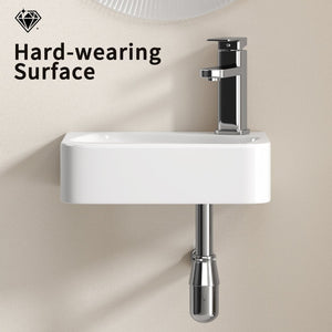 English Elm Floating Wall Mounted Ceramic Bathroom Sink Compact Rectangle White Porcelain Vanity W3402P362411