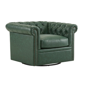 English Elm Christopher Knight Home® - Chesterfield Swivel Club Chair with Deep Button Tufting, Nailhead Trim, 360° Metal Swivel Comfort Green 39.25 L x 33.85 W x 27.85 H N776P195601G