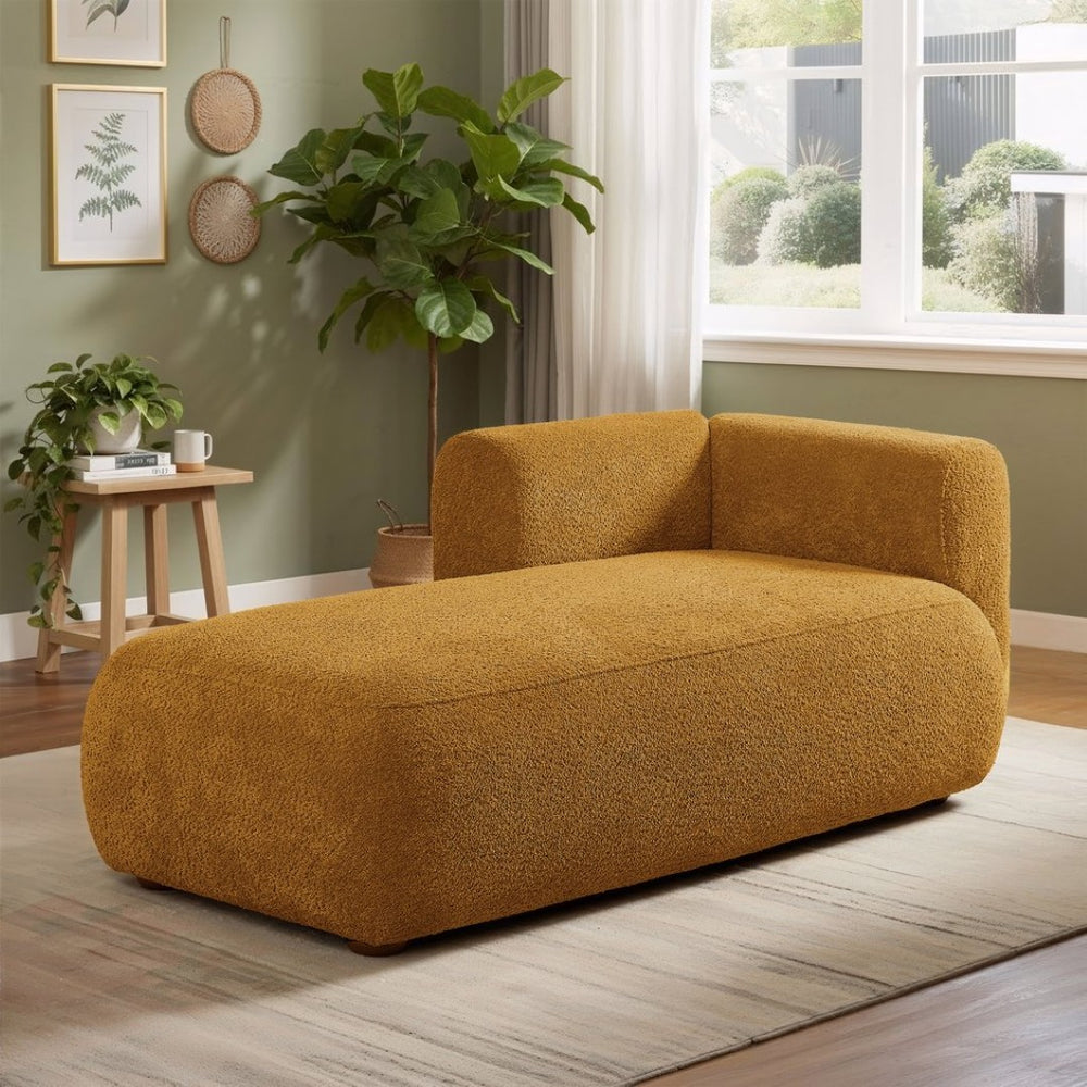 English Elm Upholstered Boucle Chaise Lounge with Foam Spring Support and Warm Wooden Legs W5515P437371