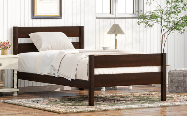 English Elm Twin Minimalist Rubberwood Bed with Headboard & Footboard, Space-Saving Underbed Storage, Durable Slatted Frame Espresso W504P262994