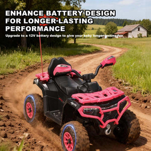 English Elm 24v Ride on Atv for Kids with Dual Motors Led Lights Bluetooth and Rugged Wide Wheelbase Pink W3822P390490