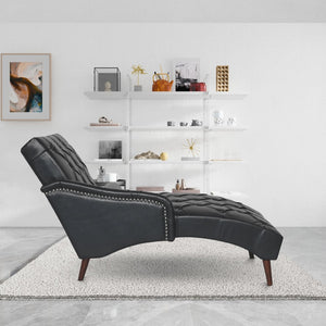 English Elm Chaise Lounge Chair Tufted Pu Leather Upholstered Accent Seat for Bedroom Living Room Black W680P415491