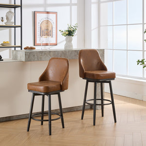English Elm Swivel Swivel Bar & Counter Stools Set Of 2 - Adjustable 24" To 30", Stylish Brown Pu Leather, Modern Design W1805P166957-GIGA