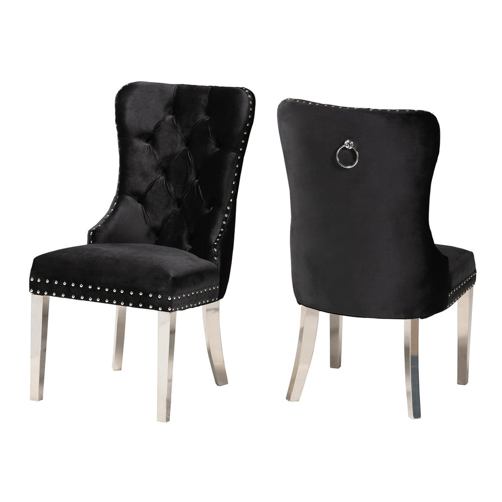 Baxton Studio Baxton Studio Honora Luxe Black Velvet Dining Chair Set with Glam Wingback Design & Silver Accents F459-Black Velvet-DC
