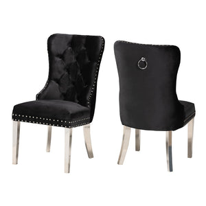 Baxton Studio Baxton Studio Honora Luxe Black Velvet Dining Chair Set with Glam Wingback Design & Silver Accents F459-Black Velvet-DC