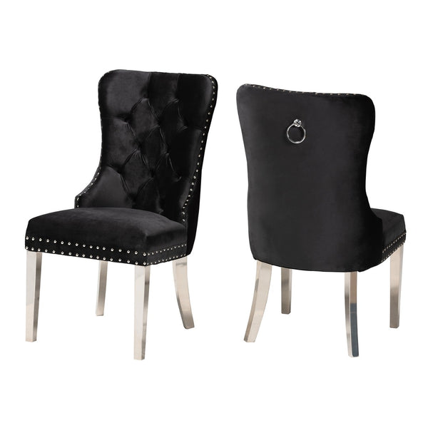 Baxton Studio Baxton Studio Honora Luxe Black Velvet Dining Chair Set with Glam Wingback Design & Silver Accents F459-Black Velvet-DC