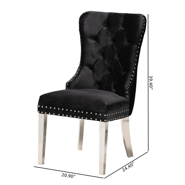 Baxton Studio Baxton Studio Honora Luxe Black Velvet Dining Chair Set with Glam Wingback Design & Silver Accents F459-Black Velvet-DC